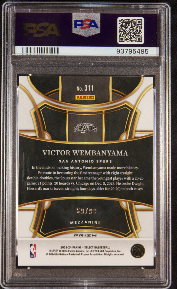 Back of 2023 Panini Select Mezzanine Purple Cracked Ice Victor Wembanyama #311 /99
