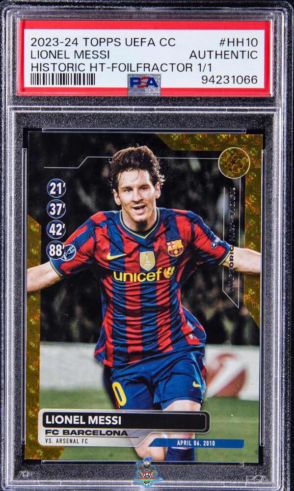 2023 Topps UEFA Club Competitions Historic Hat Trick Foilfractor Lionel Messi #HH10 /1