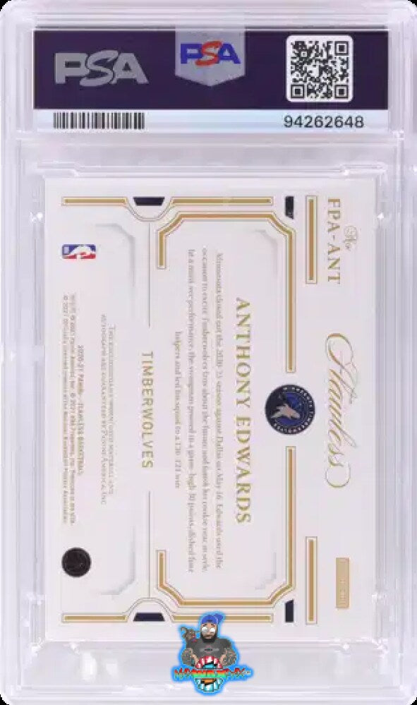 Back of 2020 Panini Flawless Patch Autograph Anthony Edwards #1 /25