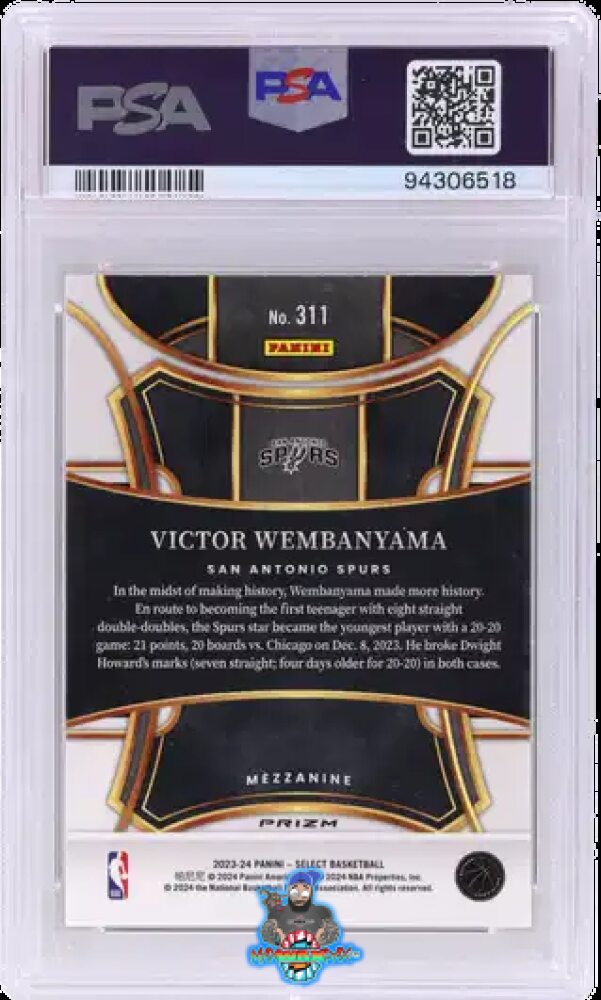 Back of 2023 Panini Select Mezzanine Zebra Prizm Victor Wembanyama #311