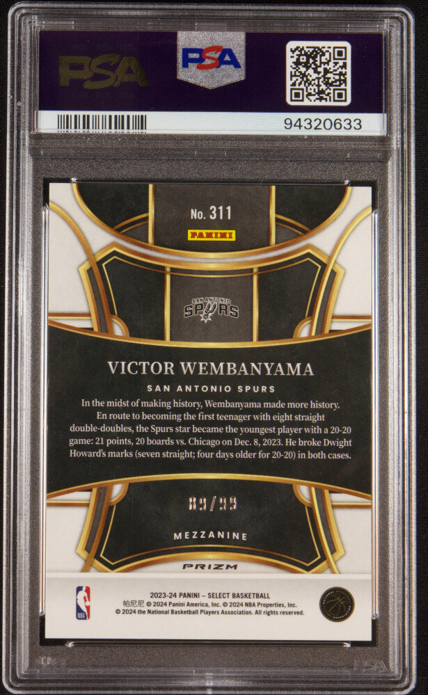 Back of 2023 Panini Select Mezzanine Blue Flash Victor Wembanyama #311 /99