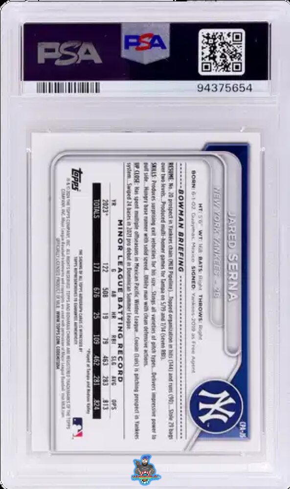 Back of 2024 Bowman Chrome Prospect Autograph Red Refractor Jared Serna #CPAJS /5