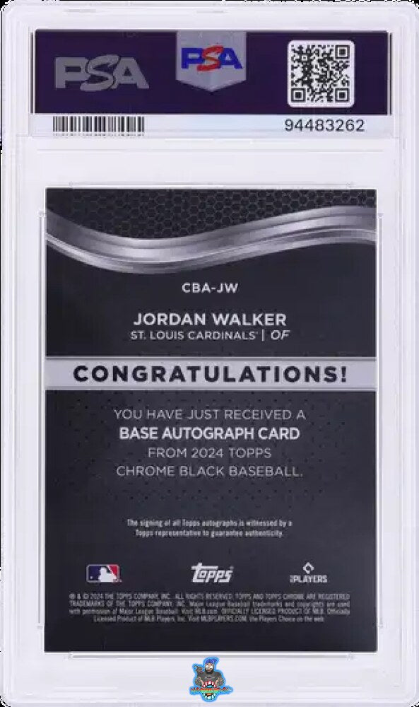 Back of 2024 Topps Chrome Black Autograph Red Refractor Jordan Walker #CBAJW /5