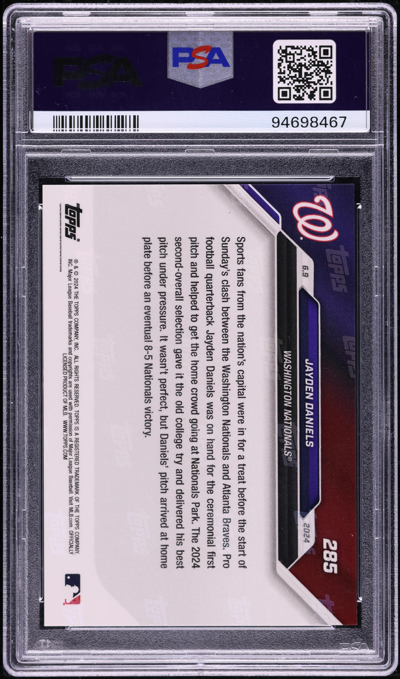 Back of 2024 Topps Now Gold Jayden Daniels #285
