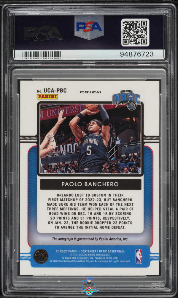 Back of 2022 Panini Contenders Optic Up and Coming Autographs Paolo Banchero #UCAPBC