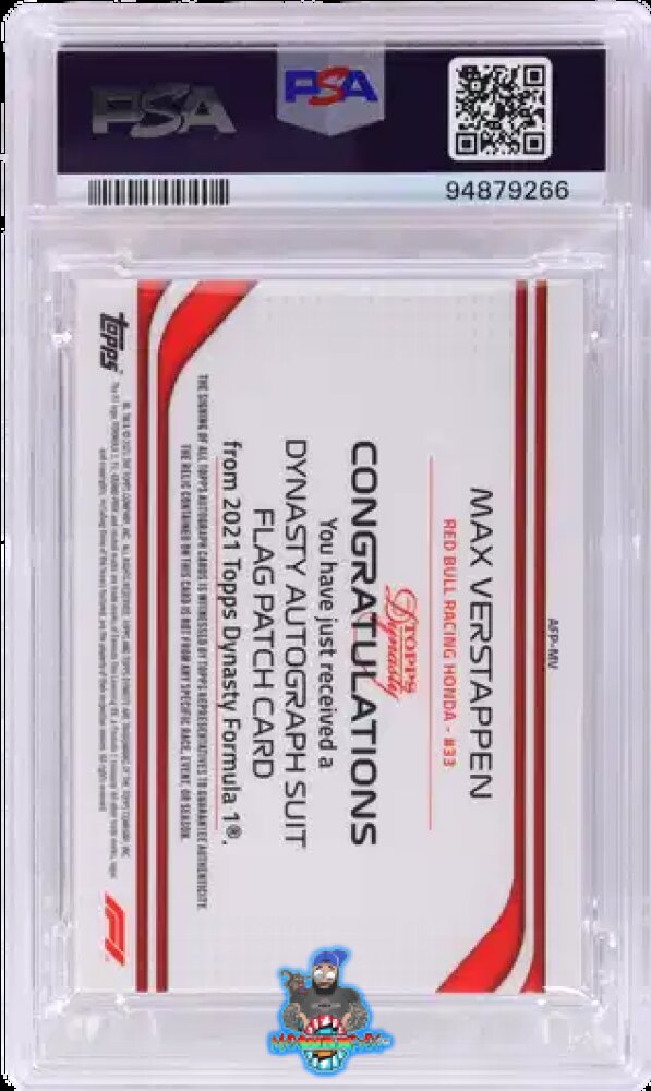 Back of 2021 Topps Dynasty Formula 1 Autograph Suit Flag Patch Max Verstappen #MV /2
