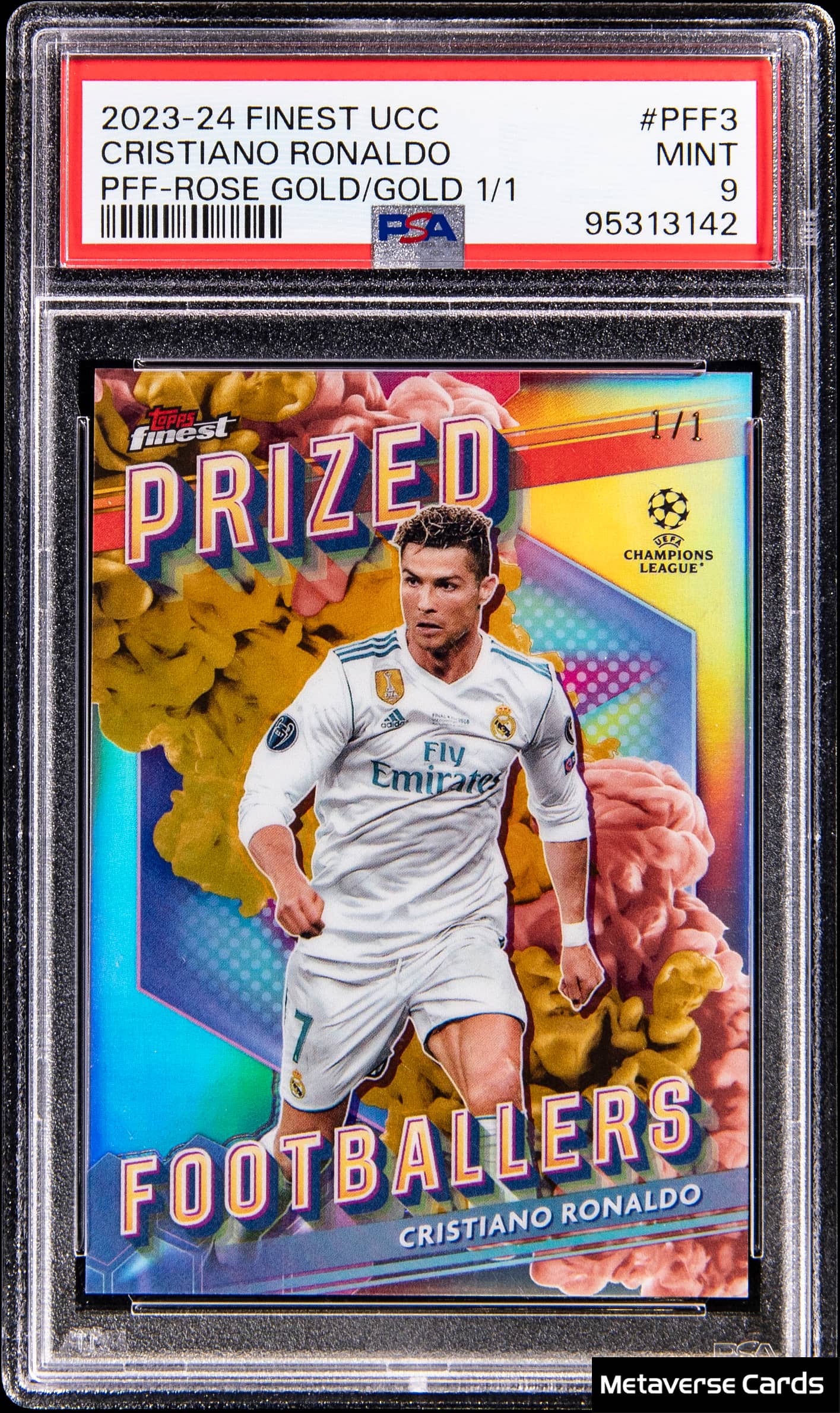 2023 Topps Finest UEFA Club Competitions Prized Footballers Fusion Rose Gold/Gold 1/1 Cristiano Ronaldo #PFF3