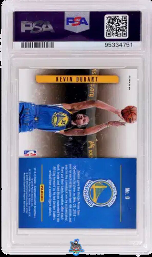Back of 2018 Panini Contenders Optic Playing the Numbers Game Gold Kevin Durant #9 /10