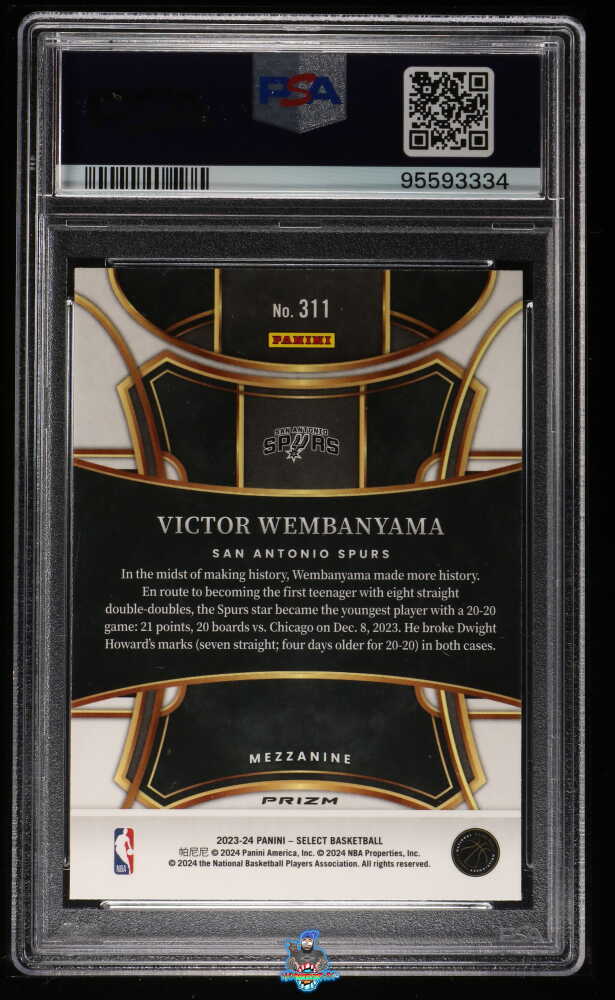 Back of 2023 Panini Select Mezzanine Level Red Cracked Ice Prizm Victor Wembanyama #311
