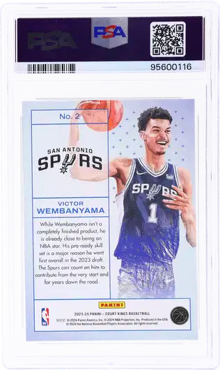 Back of 2023 Panini Court Kings Works In Progress Sapphire Victor Wembanyama #2 /25
