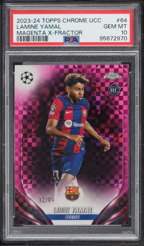 2023 Topps Chrome UEFA Club Competitions Magenta X-Fractors Lamine Yamal #64 /99
