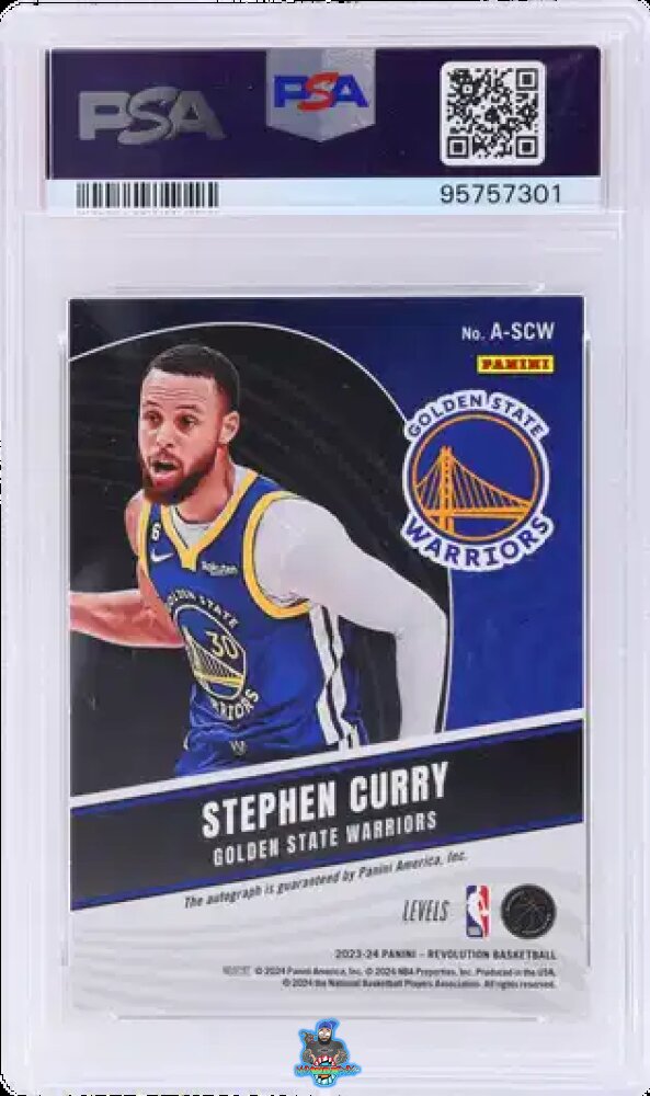 Back of 2023 Panini Revolution Autograph Levels Stephen Curry #ASCW