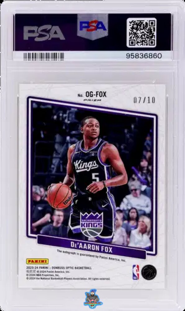 Back of 2023 Donruss Optic Opti-Graphs Gold De'Aaron Fox #OG-FOX /10