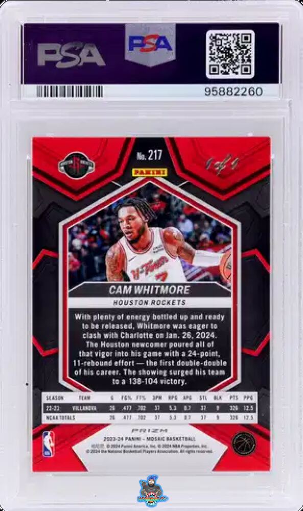 Back of 2023 Panini Mosaic Black Cam Whitmore #217 /1