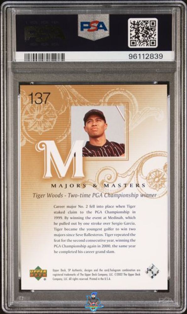 Back of 2002 SP Authentic SP Limited Tiger Woods #137 /100