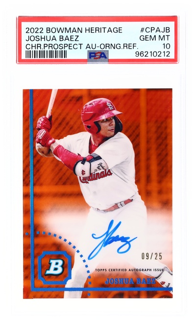 2022 Bowman Heritage Chrome Prospect Autograph Orange Refractor Joshua Baez #CPAJB /25