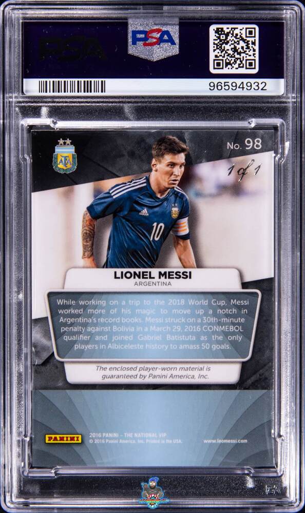 Back of 2016 National Convention VIP Superfractor Pulsar Patch 1/1 Lionel Messi #98 /1