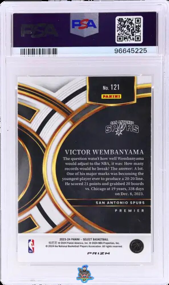 Back of 2023 Panini Select Premier Level Orange Tectonic Victor Wembanyama #121