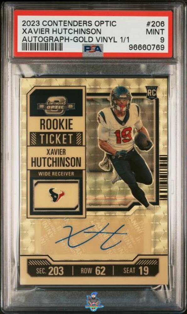 2023 Panini Contenders Optic Rookie Ticket Autograph Gold Vinyl Xavier Hutchinson #206 /1