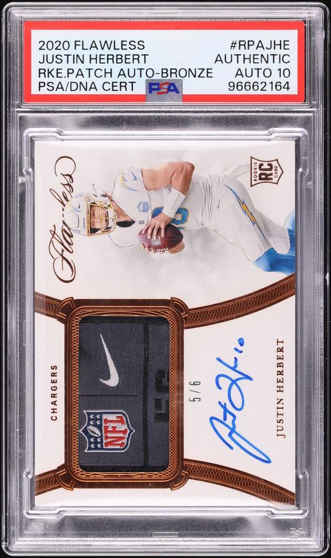 2020 Panini Flawless Justin Herbert Rookie Patch Autograph Bronze