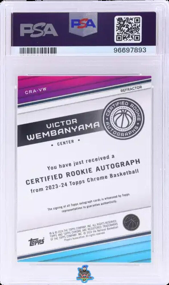 Back of 2023 Topps Chrome Certified Rookie Autograph Refractor Victor Wembanyama #CRAVW