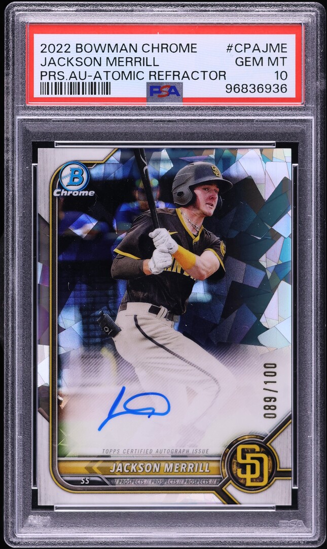 2022 Bowman Chrome Prospect Autograph Atomic Refractor Jackson Merrill #CPAJME /100
