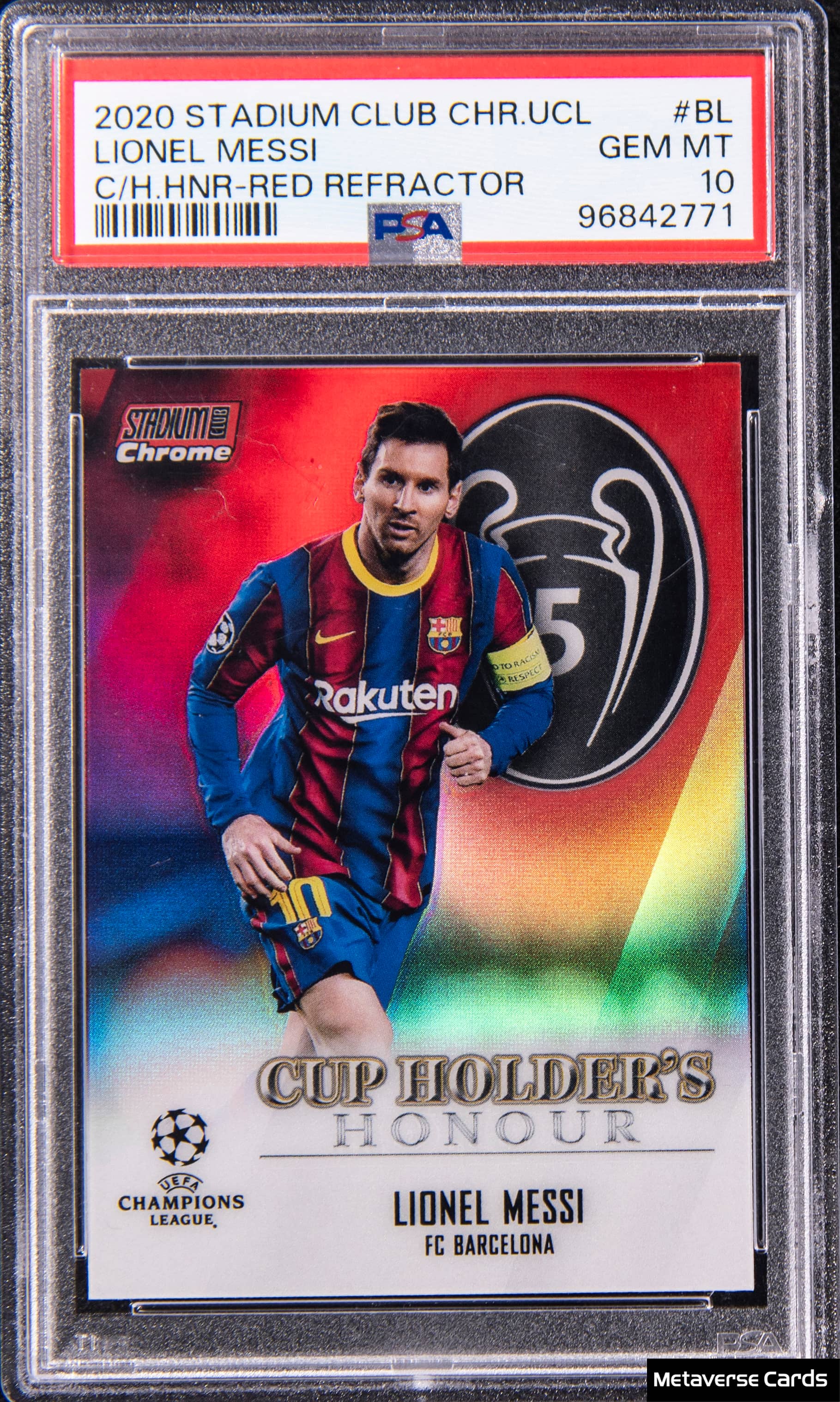 2020 Stadium Club Chrome UEFA Champions League Cup Holders Honour Red Refractor Lionel Messi #BL