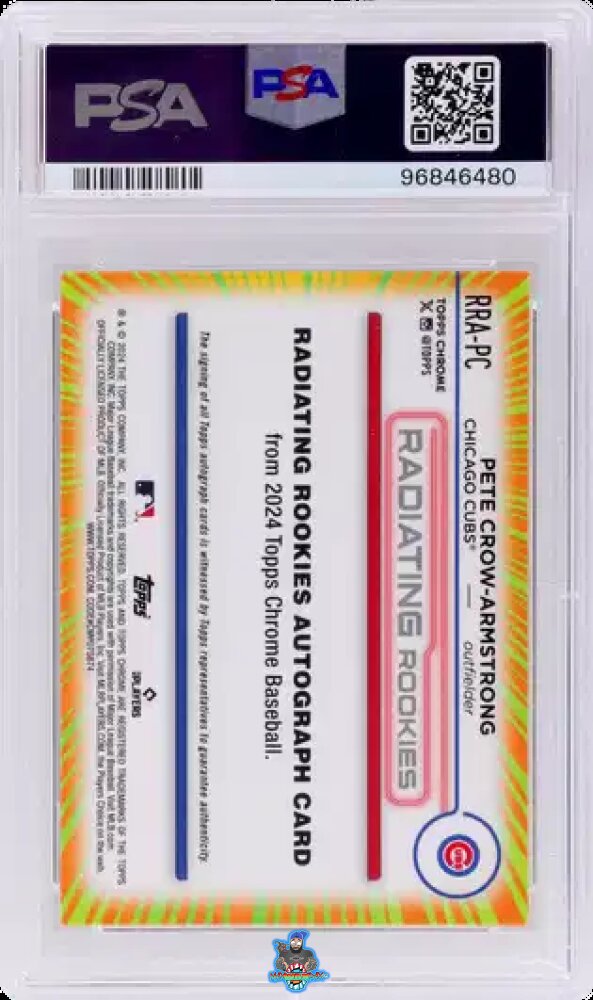 Back of 2024 Topps Chrome Radiating Rookies Autograph Pete Crow-Armstrong #RRAPC /23