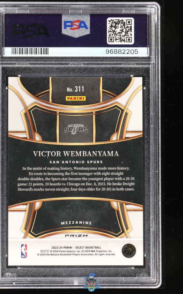 Back of 2023 Panini Select Mezzanine Blue Flash Victor Wembanyama #311 /99
