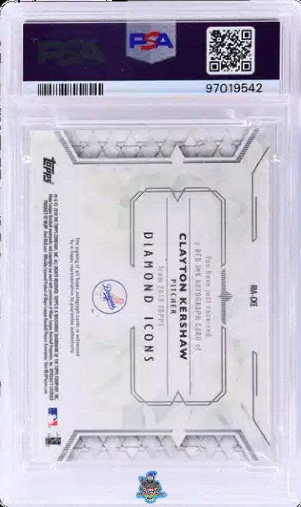Back of 2018 Topps Diamond Icons Red Ink Autograph Purple Clayton Kershaw #RIACKE /10