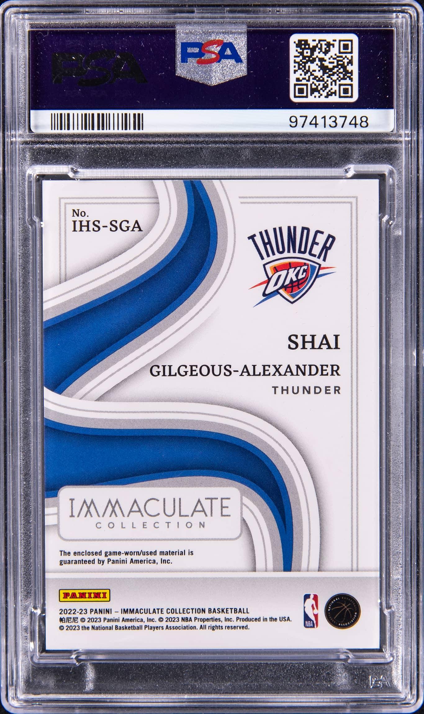 Back of 2022 Panini Immaculate Collection Swatches Shai Gilgeous-Alexander Platinum 1/1