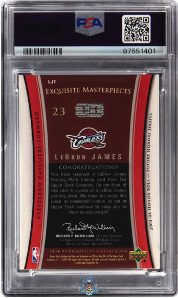 Back of 2004 Upper Deck Exquisite Collection Exquisite Masterpieces '03 Honor Roll Cyan Printing Plate LeBron James #LJ7 /1