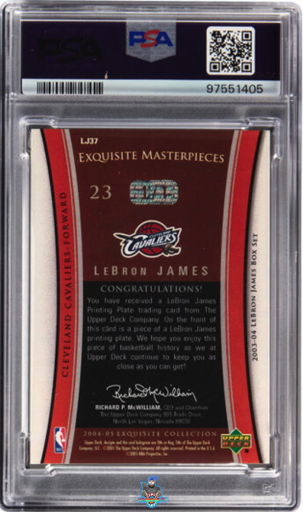 Back of 2004 Upper Deck Exquisite Collection Masterpieces '03 Box Set Black Printing Plate LeBron James #LJ37 /1