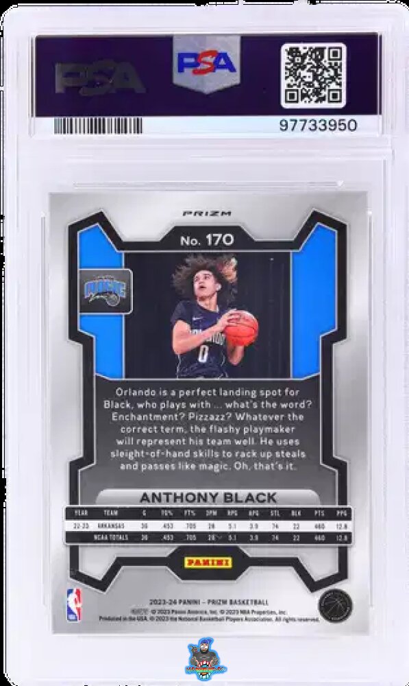 Back of 2023 Panini Prizm White Sparkle Prizm Anthony Black #170