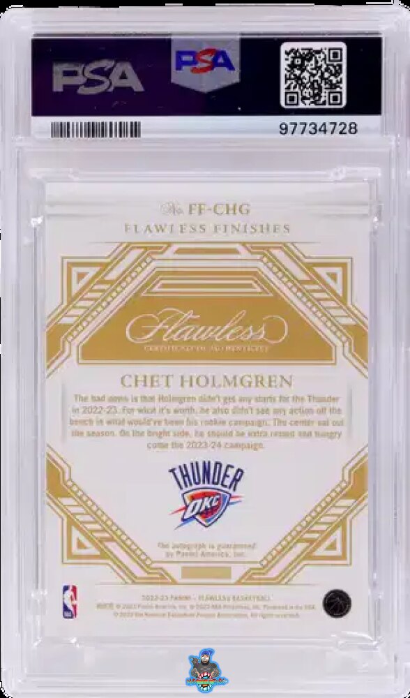 Back of 2022 Panini Flawless Finishes Autograph Gold Chet Holmgren #FF-CHG /10