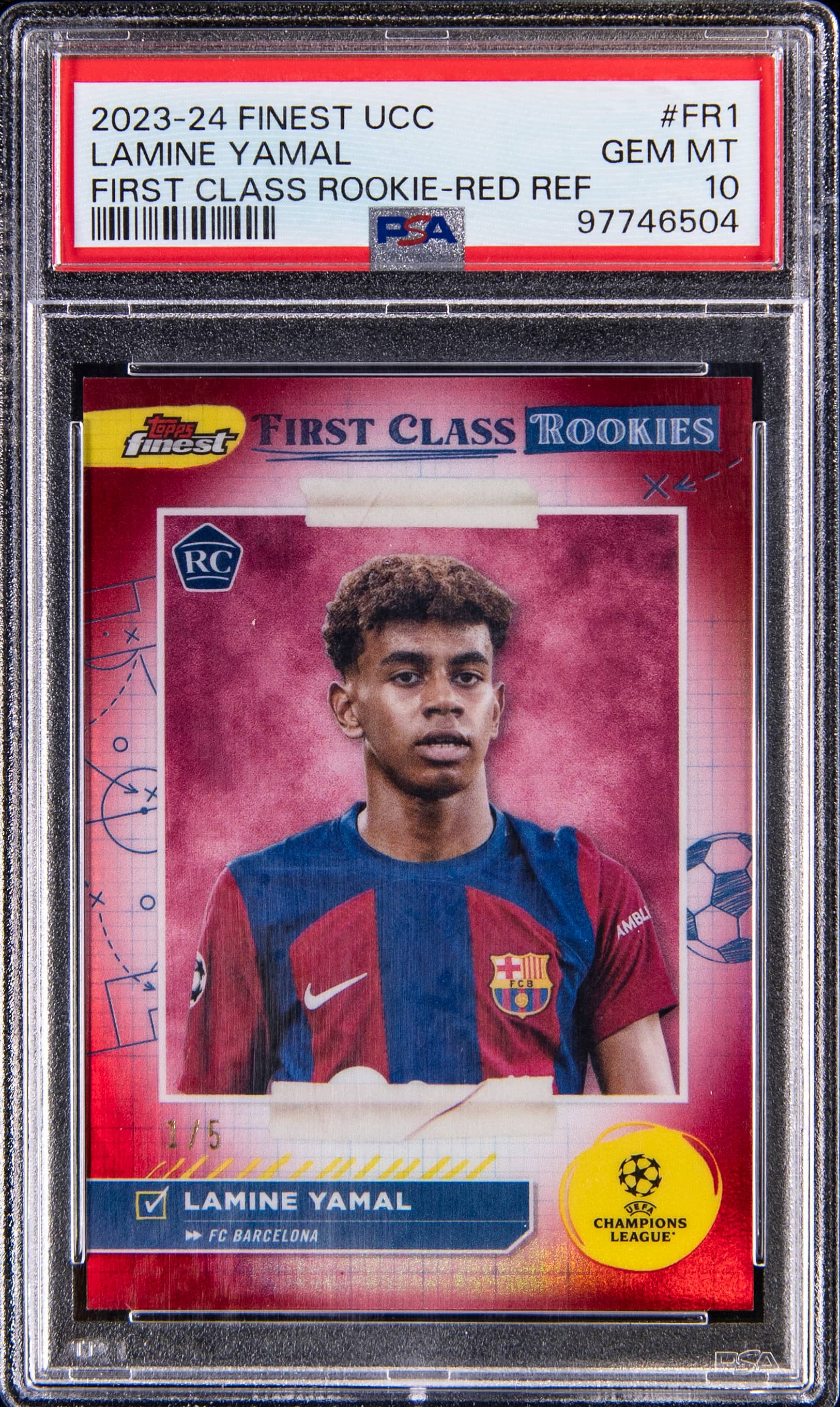 2023 Topps Finest UEFA Club Competitions Finest First Class Rookies First Class Rookie-Red Lamine Yamal #FR1