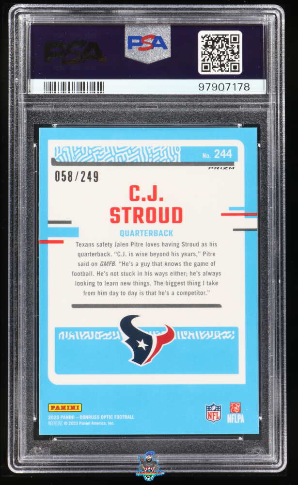 Back of 2023 Donruss Optic Rated Rookie Orange CJ Stroud #244 /249