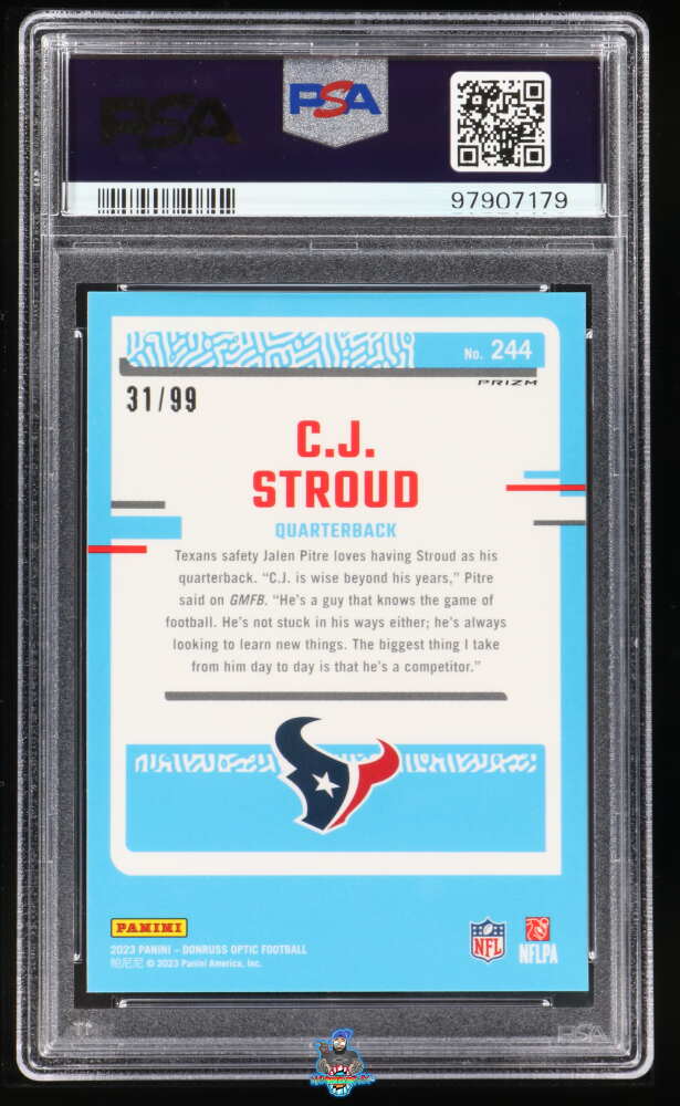 Back of 2023 Donruss Optic Rated Rookie Red CJ Stroud #244 /99
