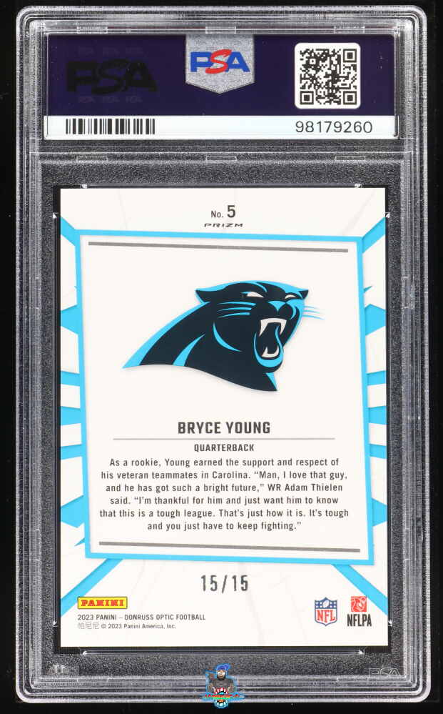 Back of 2023 Donruss Optic My House! Ice Bryce Young #5 /15