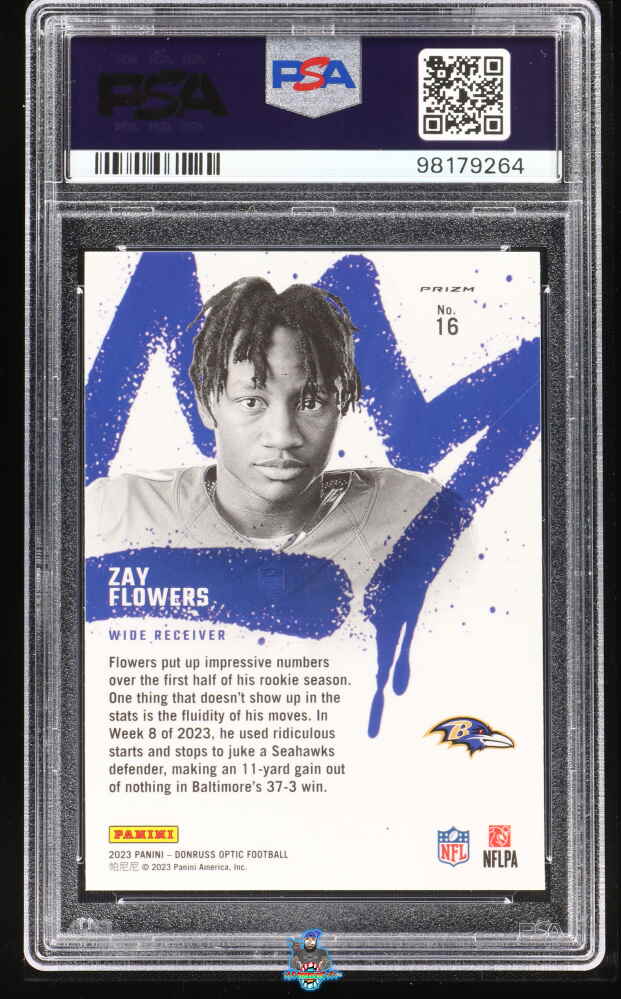 Back of 2023 Donruss Optic Rookie Kings Zay Flowers #16