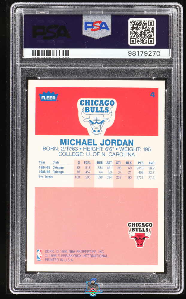 Back of 1996 Fleer Decade of Excellence Michael Jordan #4