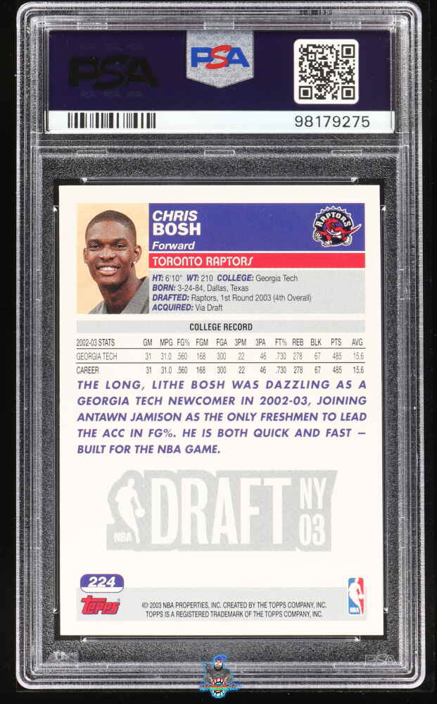 Back of 2003 Topps First Edition Chris Bosh #224