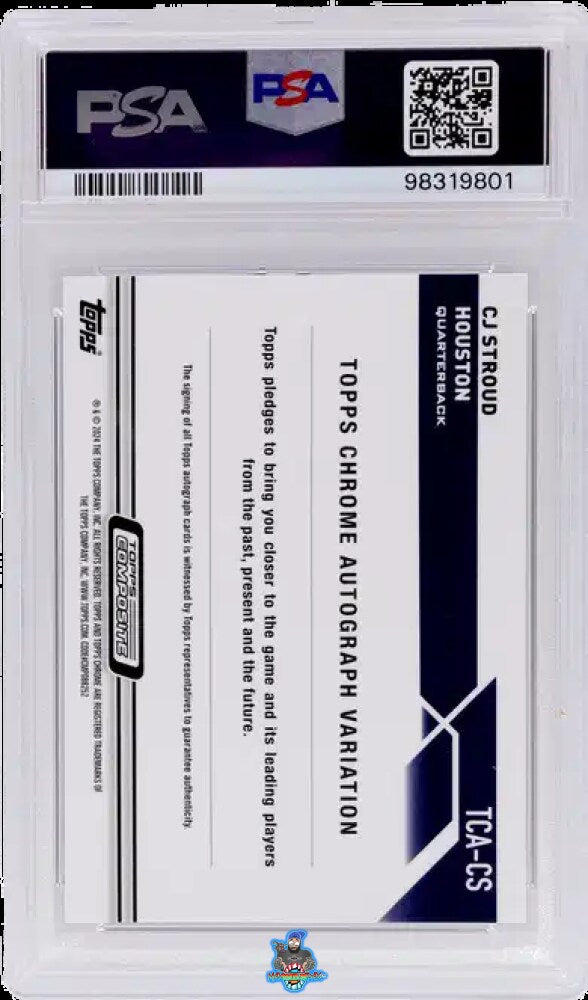 Back of 2023 Topps Composite Chrome Autograph Blue Refractor CJ Stroud #TCACS /150