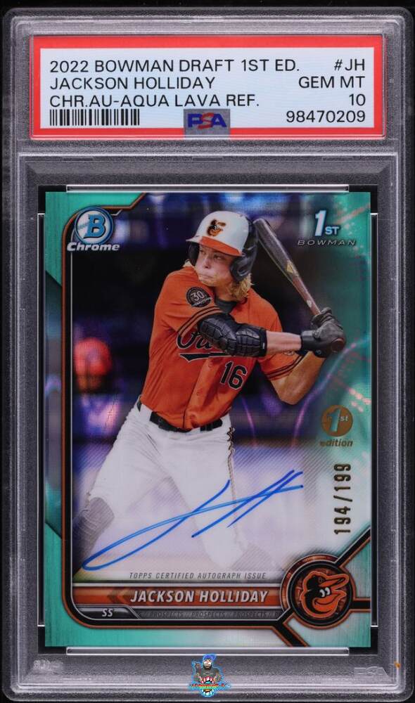 2022 Bowman Draft Chrome Autograph Aqua Lava Refractor Jackson Holliday #CDAJH /199