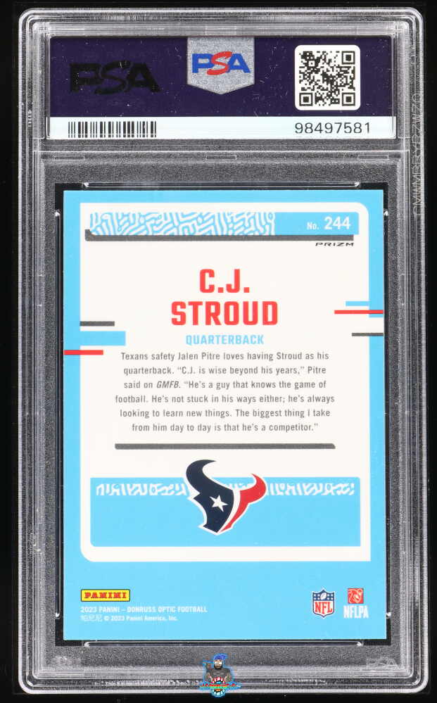 Back of 2023 Donruss Optic Rated Rookie Mojo Red CJ Stroud #244