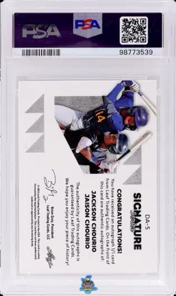 Back of 2023 Leaf Signature Series Dual Autographs Pixel Art Pattern 4 Jackson Chourio/Jaison Chourio #DA5 /1