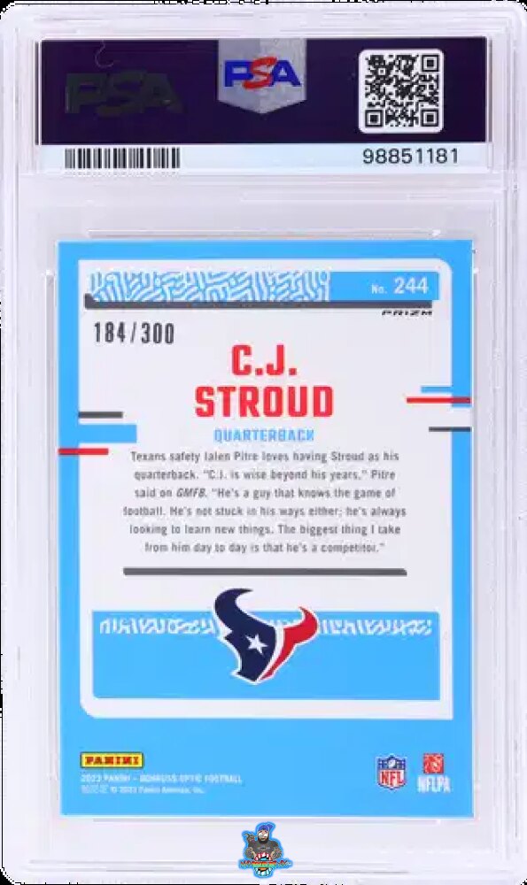 Back of 2023 Donruss Optic Rated Rookie Wave CJ Stroud #244 /300