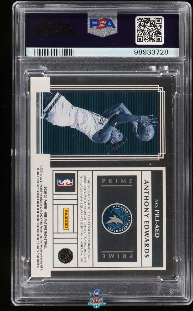 Back of 2020 Panini One and One Rookie Jersey Autograph Prime Red Anthony Edwards #6 /25