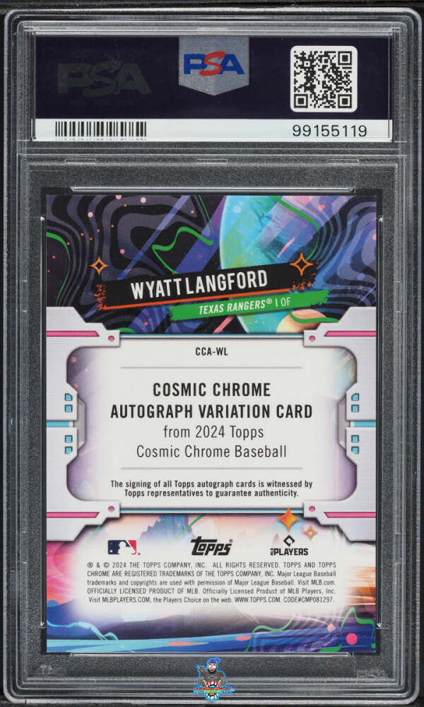 Back of 2024 Cosmic Chrome Autographs Black Eclipse Refractors Wyatt Langford #CCAWL