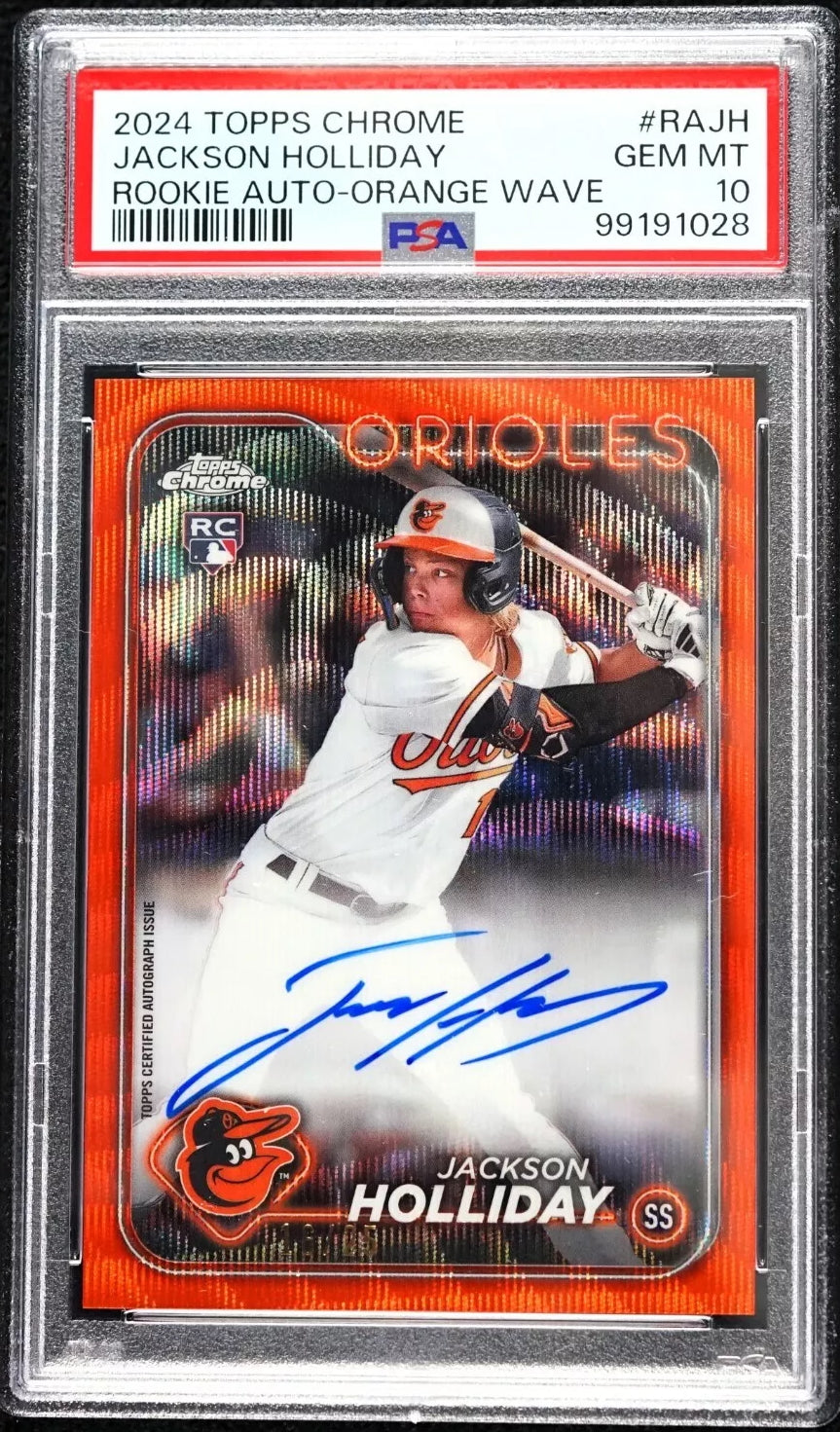 2024 Topps Chrome Rookie Autographs Rke Au-Orange Wave Ref Jackson Holliday #RAJH